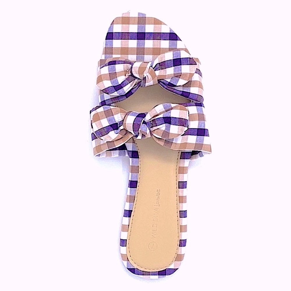 ✌🏼 #244 Cute Double Bow Gingham Plaid Sandals - Picture 10 of 14